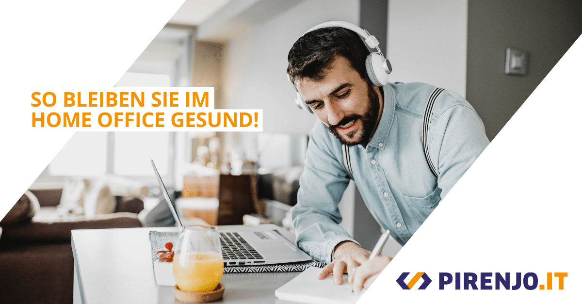 Mann im Home Office bleibt mit Orangensaft gesund.