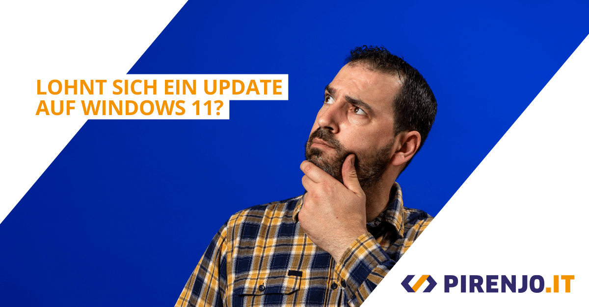 Mann fragt sich selbst, ob sich ein Update auf Windows 11 lohnt.