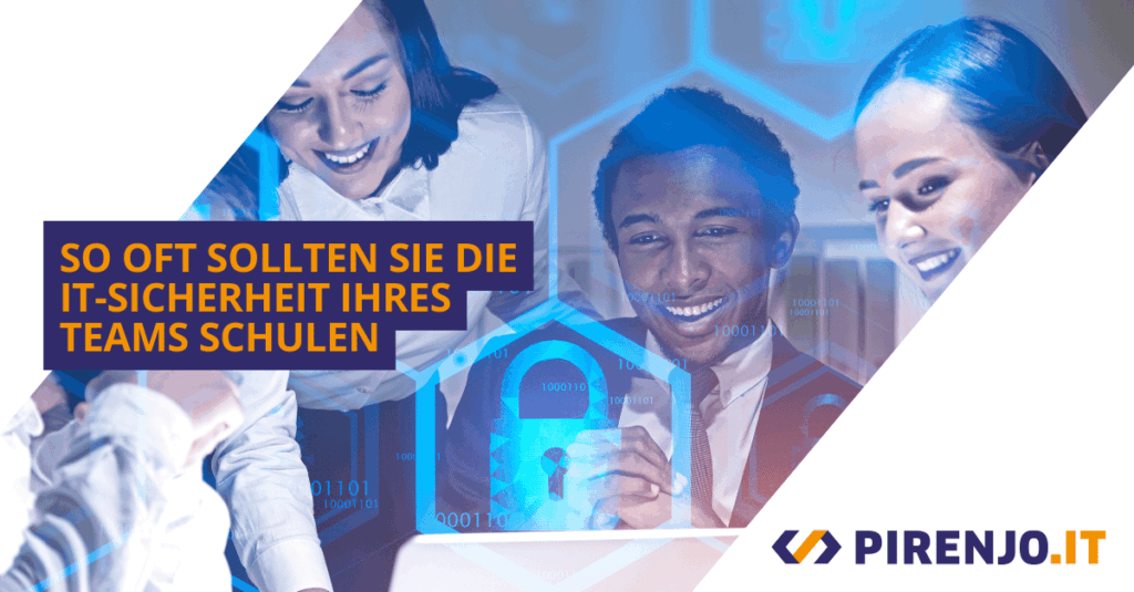 Mitarbeiter*innen vor einem Laptop, die eine IT-Sicherheitsschulung machen.