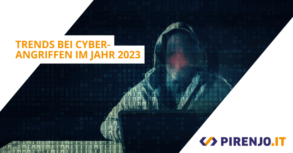 Hacker mit Laptop zeigt den Trend zu Cyber-Angriffen im Jahr 2023.